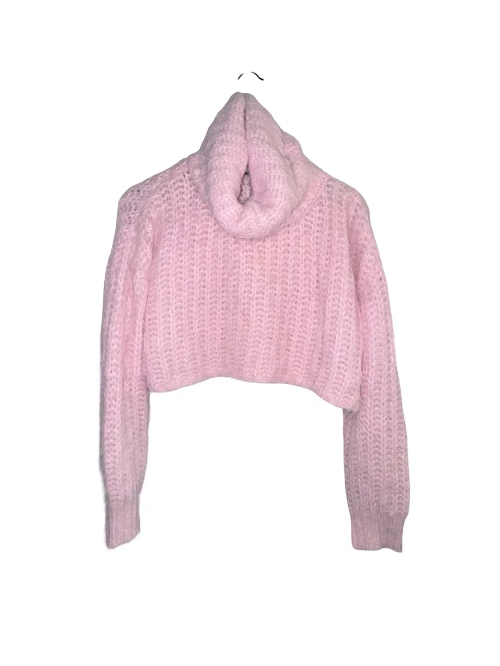 Free People balletcore Pink Fuzzy Cropped Turtleneck Sweater Sz M Soft Girl - Picture 2 of 6